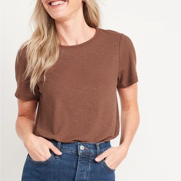 Old Navy Luxe Crew-Neck Rib-Knit T-Shirt Short Sleeve Date Palm - Picture 1 of 8